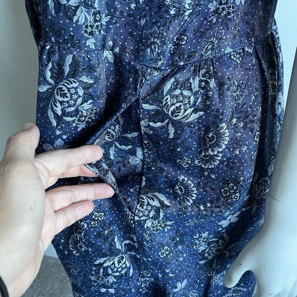 Torrid‎ Plus Size 1X Chambray Floral Puff Sleeve Smocked Tiered Dress Blue - Picture 7 of 13